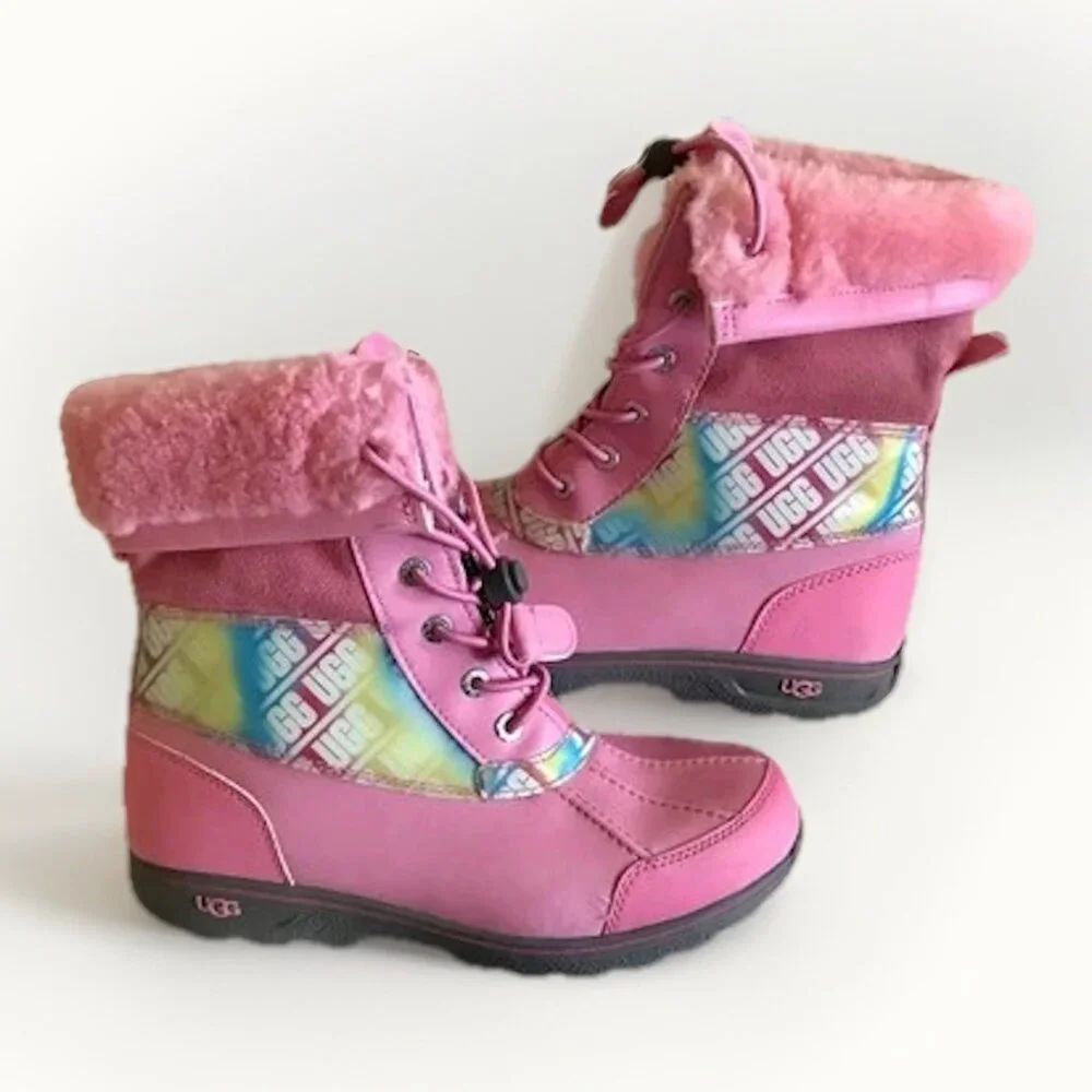 UGG BUTTE II CHROMATIC PINK‎ ROSE LEATHER BOOTS SIZE YOUTH 6